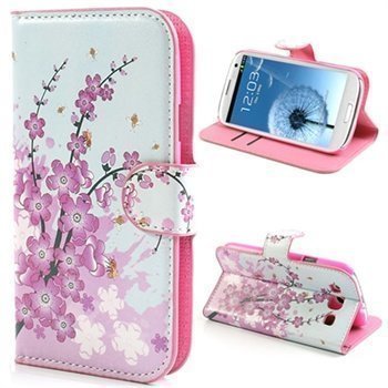 Samsung Galaxy S3 i9300 Wallet Nahkakotelo Valkoinen / Pinkki