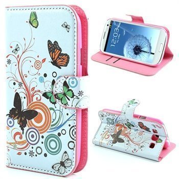 Samsung Galaxy S3 i9300 Wallet Nahkakotelo Valkoinen / Vihreä / Oranssi