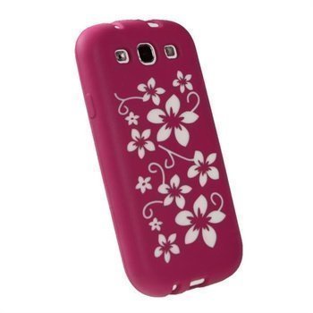 Samsung Galaxy S3 i9300 iGadgitz Flowers Silikonisuojus Pinkki / Valkoinen