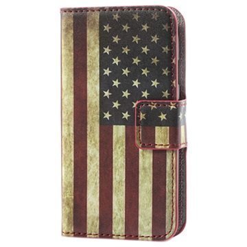 Samsung Galaxy S3 mini I8190 Tyylikäs Nahkainen Lompakkokotelo Vintage American Flag