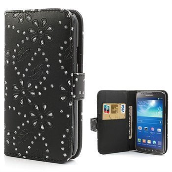 Samsung Galaxy S4 Active I9295 Bling Diamond Wallet Nahkakotelo Musta