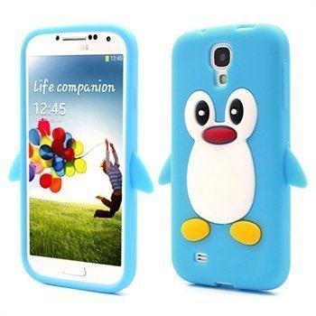 Samsung Galaxy S4 I9500 I9505 3D Penguin Silikoni Kotelo Baby Blue