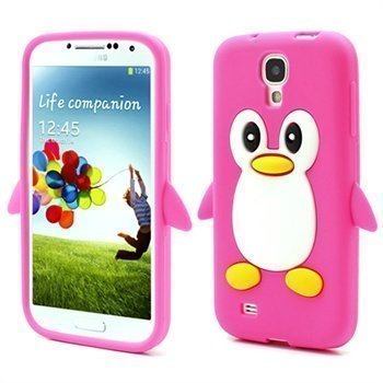 Samsung Galaxy S4 I9500 I9505 3D Penguin Silikoni Kotelo Kuuma Pinkki