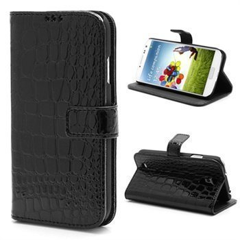 Samsung Galaxy S4 I9500 Wallet Nahkakotelo Kroko Musta