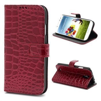 Samsung Galaxy S4 I9500 Wallet Nahkakotelo Kroko Punainen