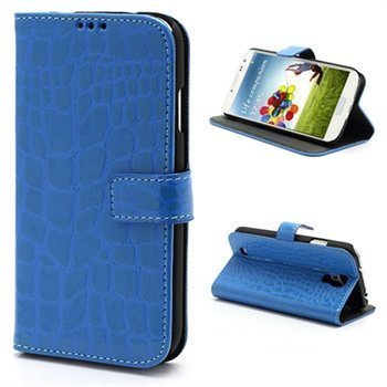 Samsung Galaxy S4 I9500 Wallet Nahkakotelo Kroko Sininen