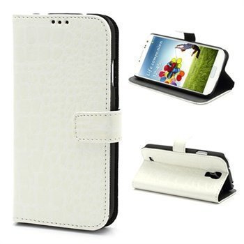 Samsung Galaxy S4 I9500 Wallet Nahkakotelo Kroko Valkoinen