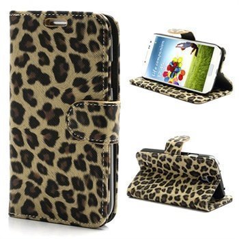 Samsung Galaxy S4 I9500 Wallet Nahkakotelo Leopardikuvio Beige