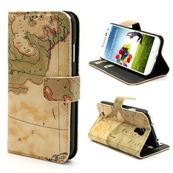 Samsung Galaxy S4 I9500 World Map Wallet Nahkakotelo Keltainen