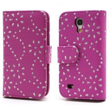 Samsung Galaxy S4 Mini I9190 I9192 Bling Diamond Wallet Nahkakotelo Kuuma Pinkki