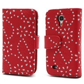 Samsung Galaxy S4 Mini I9190 I9192 Bling Diamond Wallet Nahkakotelo Punainen