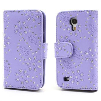 Samsung Galaxy S4 Mini I9190 I9192 Bling Diamond Wallet Nahkakotelo Violetti