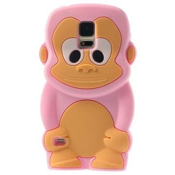 Samsung Galaxy S5 3D Monkey Silikoni Kotelo Pinkki