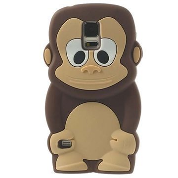 Samsung Galaxy S5 3D Monkey Silikoni Kotelo Ruskea