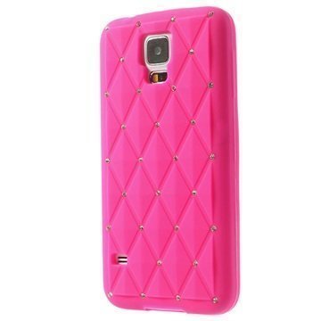 Samsung Galaxy S5 Bling Diamond Silikoninen Suojakuori Kuuma Pinkki