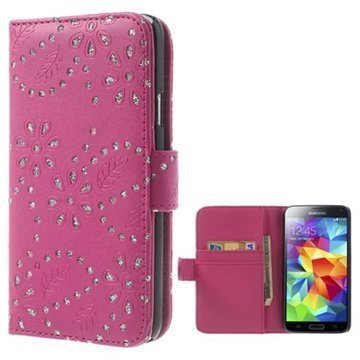 Samsung Galaxy S5 Bling Diamond Wallet Nahkakotelo Kuuma Pinkki