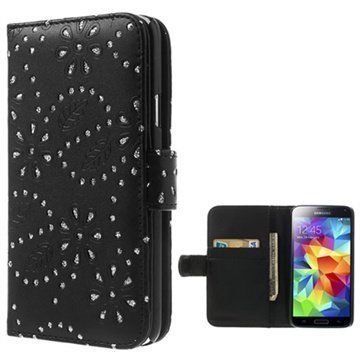 Samsung Galaxy S5 Bling Diamond Wallet Nahkakotelo Musta