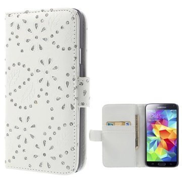 Samsung Galaxy S5 Bling Diamond Wallet Nahkakotelo Valkoinen