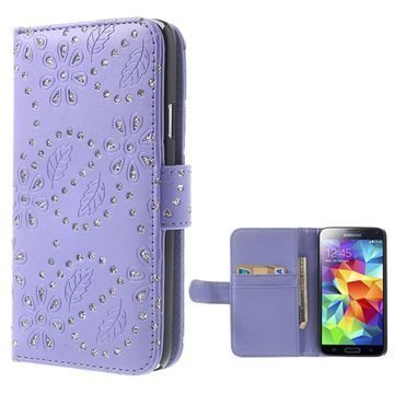 Samsung Galaxy S5 Bling Diamond Wallet Nahkakotelo Violetti