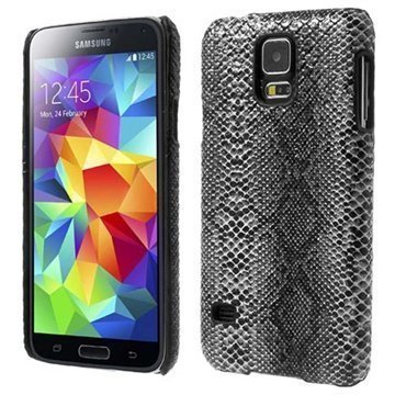 Samsung Galaxy S5 Kova Nahkakotelo Käärmeennahka Musta