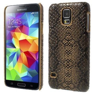 Samsung Galaxy S5 Kova Nahkakotelo Käärmeennahka Ruskea