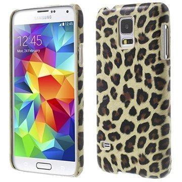 Samsung Galaxy S5 Kova Nahkakotelo Leopardi Beige