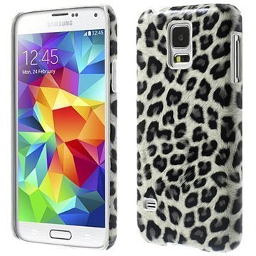 Samsung Galaxy S5 Kova Nahkakotelo Leopardi Valkoinen