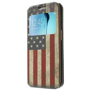 Samsung Galaxy S6 Edge Slim View Folio Nahkainen Suojakotelo Vintage American Flag