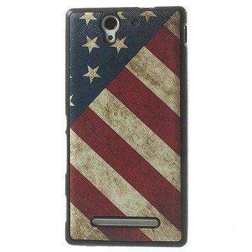 Sony Xperia C3 Xperia C3 Dual Nahkapäällystetty TPU Kotelo Vintage American Flag