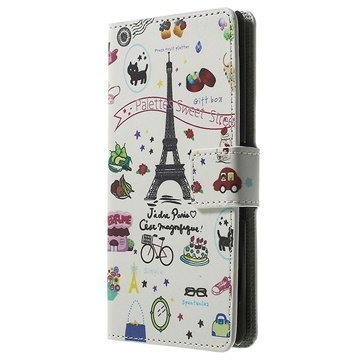 Sony Xperia E3 Xperia E3 Dual Tyylikäs Nahkainen Lompakkokotelo Eiffel Tower