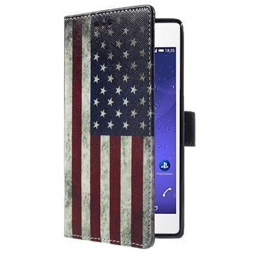 Sony Xperia M2 Aqua Lompakkokotelo Vintage American Flag