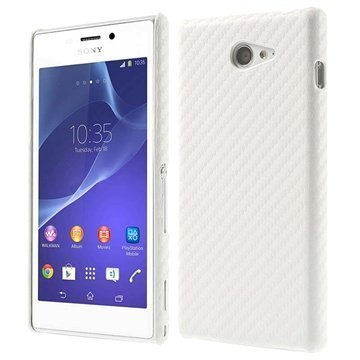 Sony Xperia M2 M2 Dual Kova Suojakotelo Valkoinen Hiilikuitu