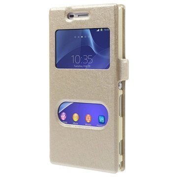 Sony Xperia M2 Xperia M2 Dual Double View Läpällinen Kotelo Samppanja