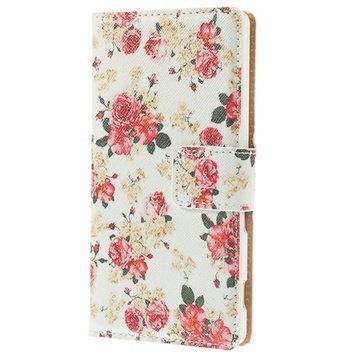 Sony Xperia M2 Xperia M2 Dual Wallet Nahkakotelo Ruusuja Valkoinen