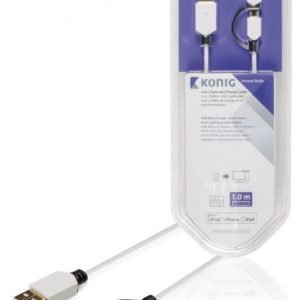 Synkronointi- ja latauskaapeli USB Micro B -urosliitin A-urosliitin + 8-nastainen Lightning-urosliitin 1 00 m valkoinen