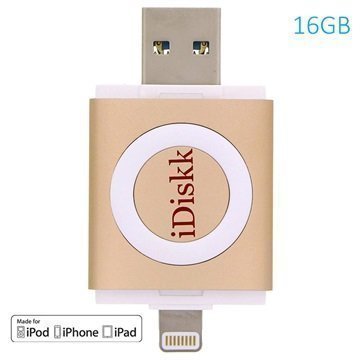 iDiskk 16Gt Lightning / USB 3.0 Muistitikku Kulta iPhone iPad iPod