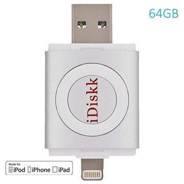 iDiskk 64Gt Lightning / USB 3.0 Muistitikku Hopea iPhone iPad iPod