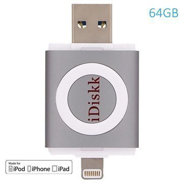 iDiskk 64Gt Lightning / USB 3.0 Muistitikku Tähtiharmaa iPhone iPad iPod