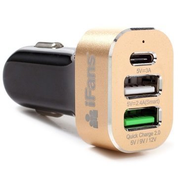 iFans Dual USB & Type-C Quick Autolaturi Kulta