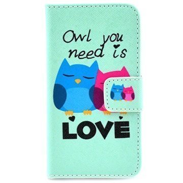 iPhone 4 / 4S Lompakkomallinen Nahkakotelo Owl You Need Is Love