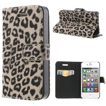 iPhone 4 / 4S Wallet Nahkakotelo Leopard Harmaa