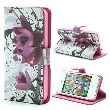 iPhone 4 / 4S Wallet Nahkakotelo Lotus