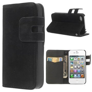 iPhone 4 / 4S Wallet Nahkakotelo Musta