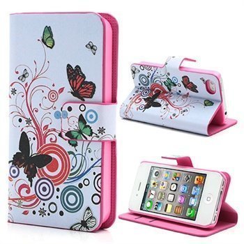 iPhone 4 / 4S Wallet Nahkakotelo Perhosia / Ympyrät