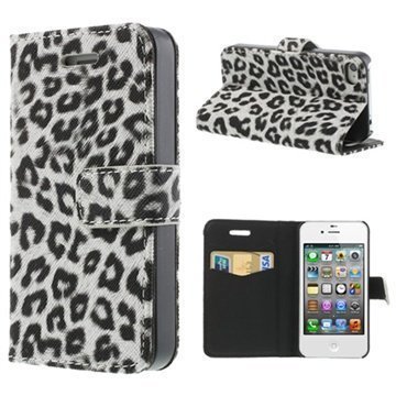 iPhone 4 / 4S Wallet kotelo Leopard Valkoinen