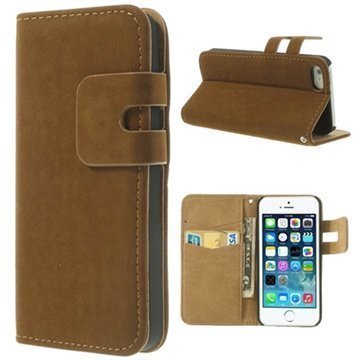 iPhone 5 / 5S / SE Wallet Nahkakotelo Ruskea