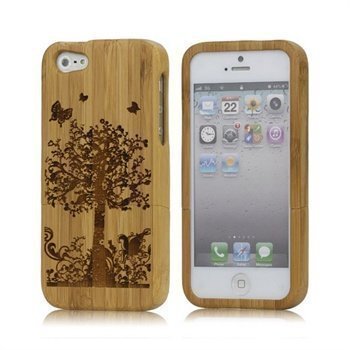 iPhone 5 / 5S / SE Wooden Snap-On Cover Butterfly Flora Carved