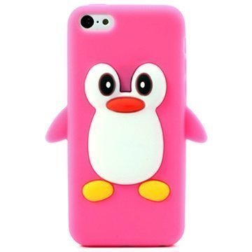 iPhone 5C 3D Penguin Silikoni Kotelo Kuuma Pinkki