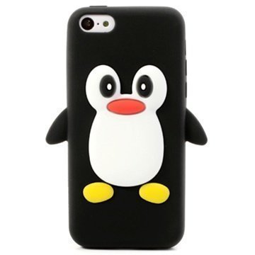 iPhone 5C 3D Penguin Silikoni Kotelo Musta