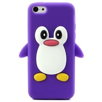 iPhone 5C 3D Penguin Silikoni Kotelo Violetti